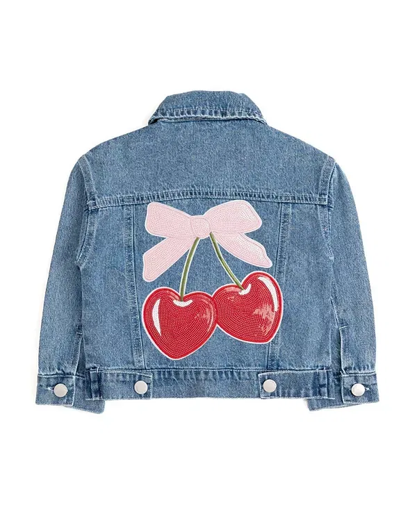 Детская джинсовая куртка для девочек с пайетками Cherry Sequin Patch Sweet Wink, Denim