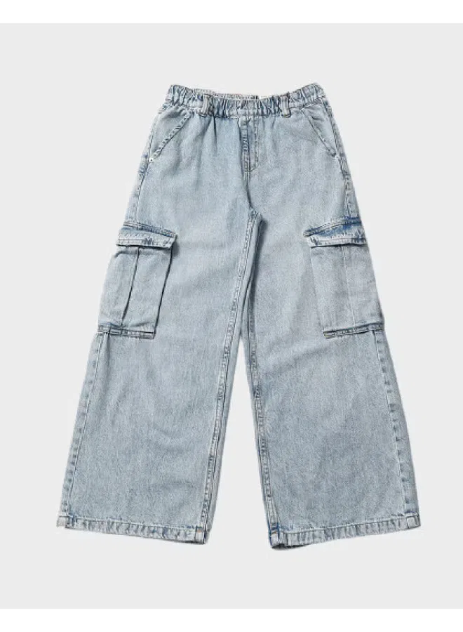 Брюки прямые хлопковые с эластичным поясом Zara, голубой