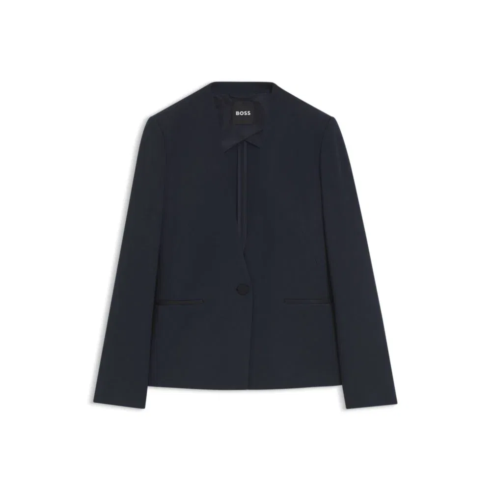 Женский жакет прямого кроя без воротника из трикотажа с эластаном BOSS, Dark Blue