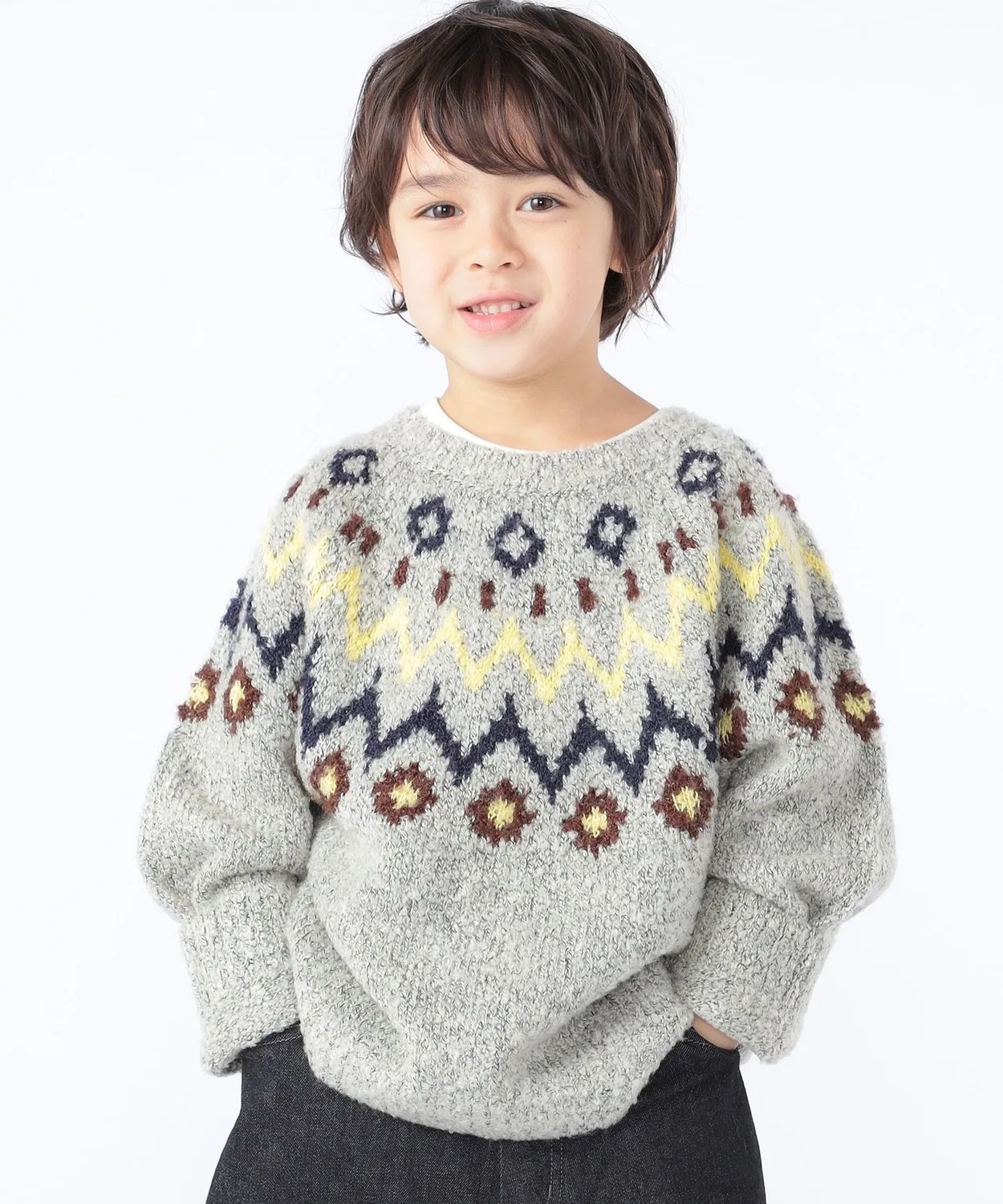 Детский свитер с узором Fair Isle, SHIPS KIDS, акрил, серый — фото 4