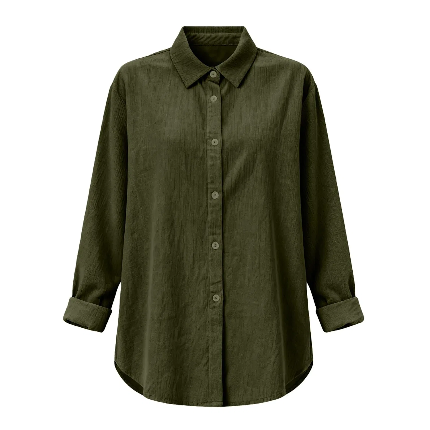 Женская льняная рубашка оверсайз с длинным рукавом, Dark Green — фото 3