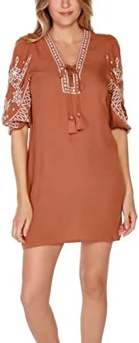 Женское платье с вышивкой и завязками Belldini, Brown Multi