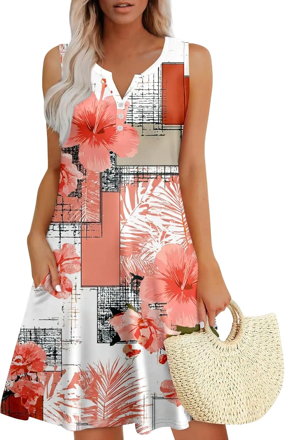 Женское летнее платье V-образным вырезом Summer Dresses for Women 2026, Pink