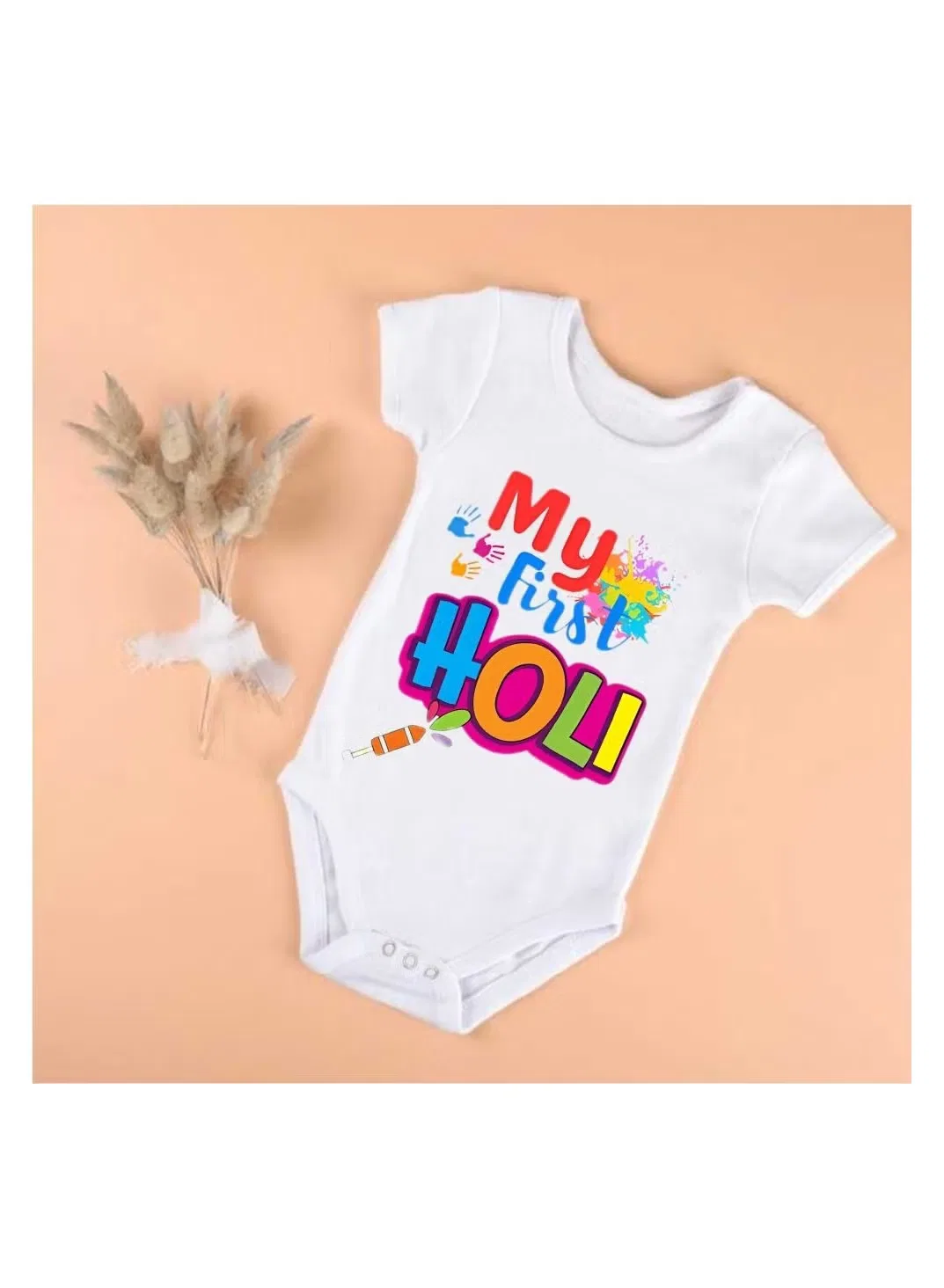 Боди-комбинезон с коротким рукавом Holi festival Printshop4Me, белый — фото 3