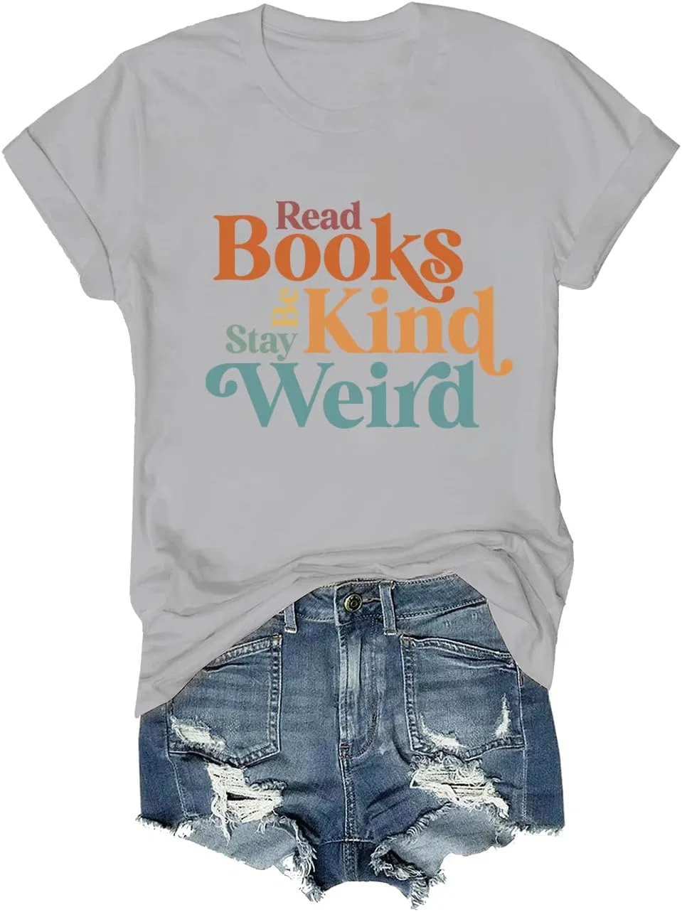 Футболка с принтом Read Books Be Kind Stay Weird, Grey