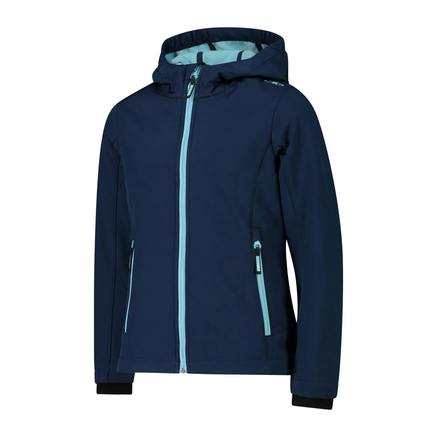 Детская софтшелл-куртка с капюшоном CMP Kid SoftShell Jacket, Hellblau / Konigsblau / Schwarz — фото 2