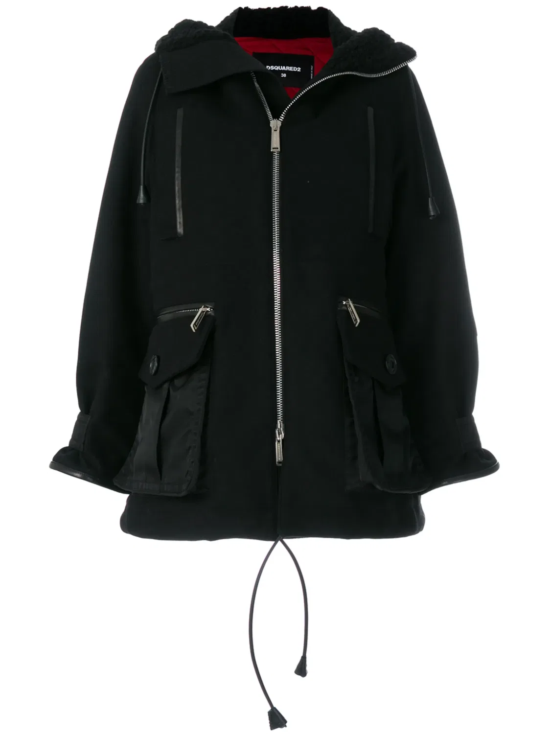 Пальто с капюшоном на подкладке из овчины Dsquared2, черный