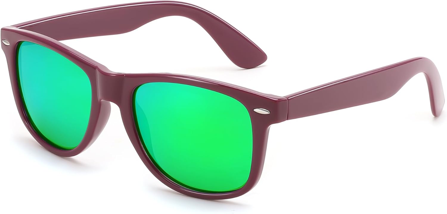 

FEISEDY Классические квадратные ретро поляризованные солнцезащитные очки для женщин и мужчин в стиле 80-х, модные, с защитой от УФ-излучения UV400, B1858, Lavender Purple Frame & Green Mirror Lens