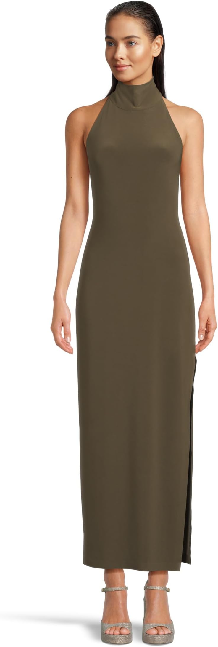 

Платье Norma Kamali Halter Turtle Side Slit Gown, цвет Bark