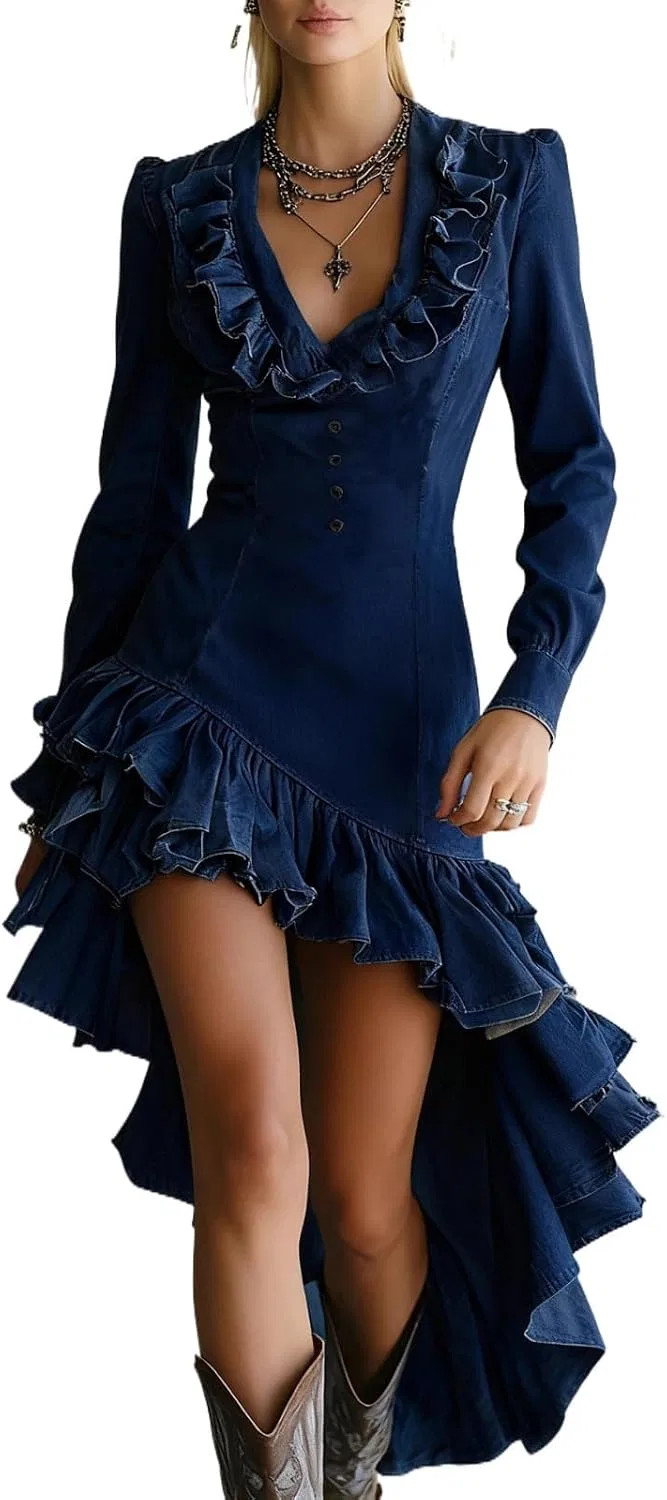 Женское ретро-платье миди с воланами, Navy Blue