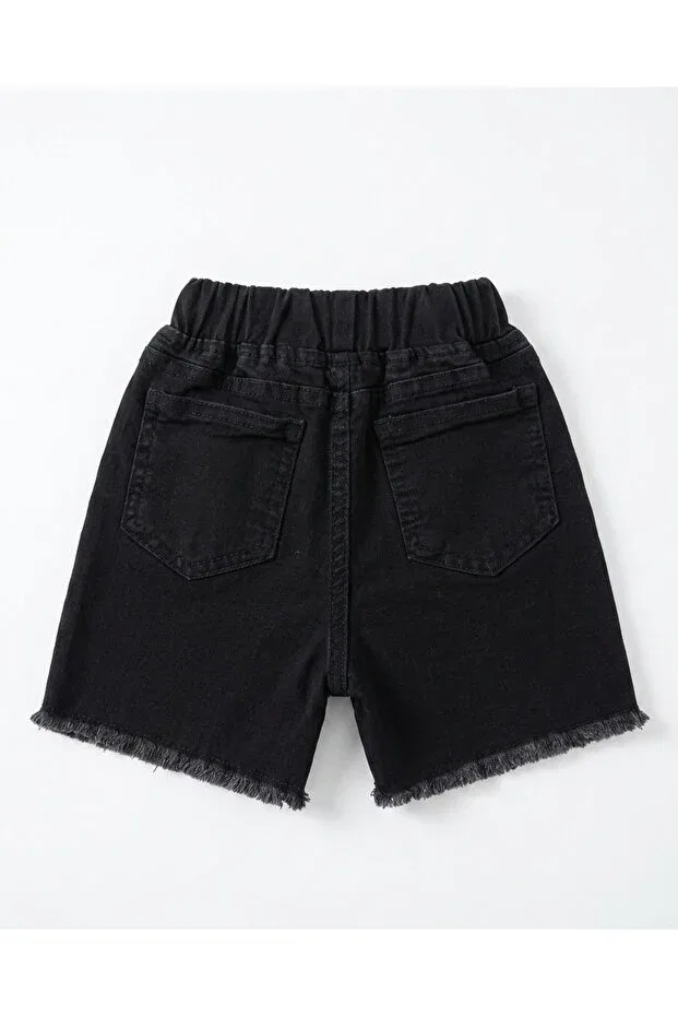 Детские джинсовые шорты для девочек с вышивкой Kidolia, Black — фото 3