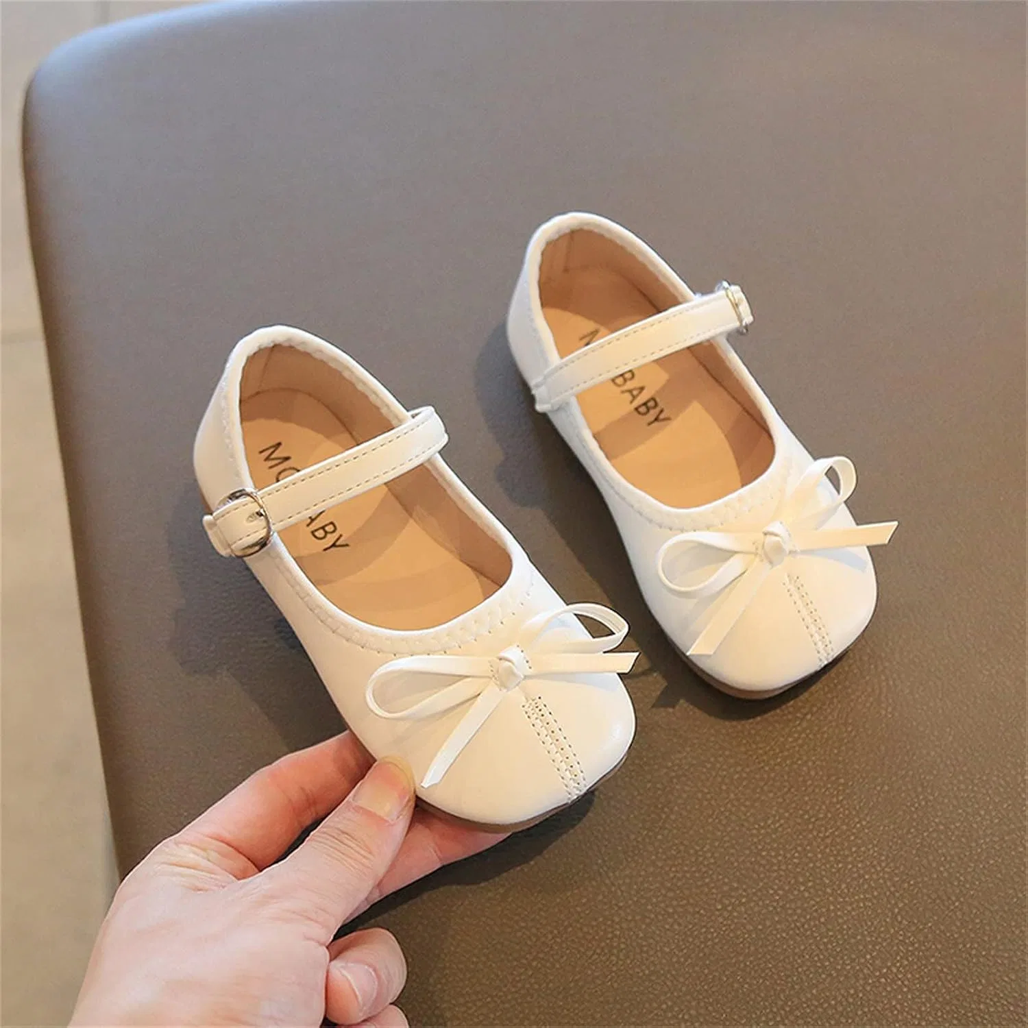 Детские туфли Мэри Джейн с бантом для девочек, Beige — фото 4