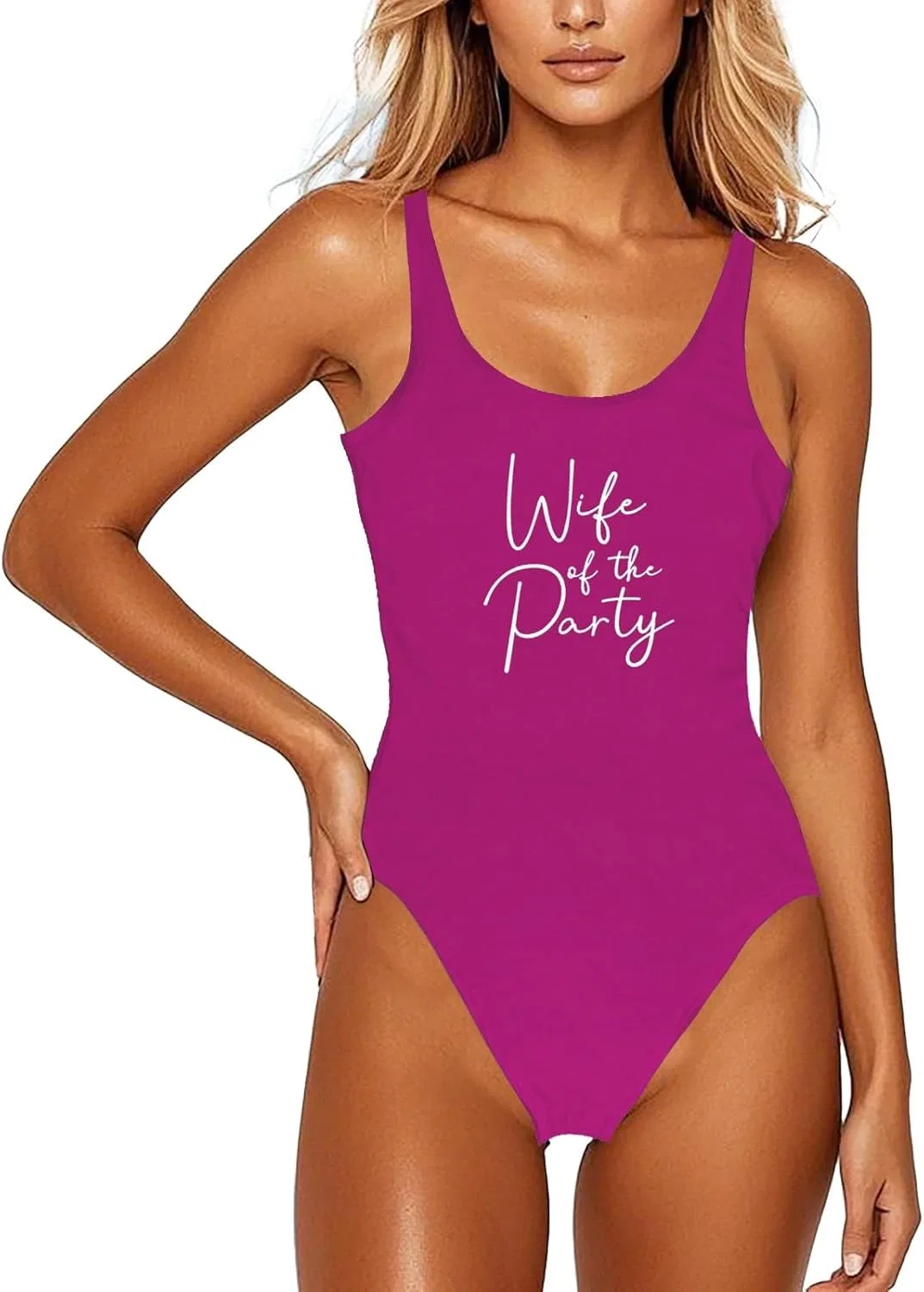 Женский слитный купальник с принтом Wifey Squad, Hot Pink