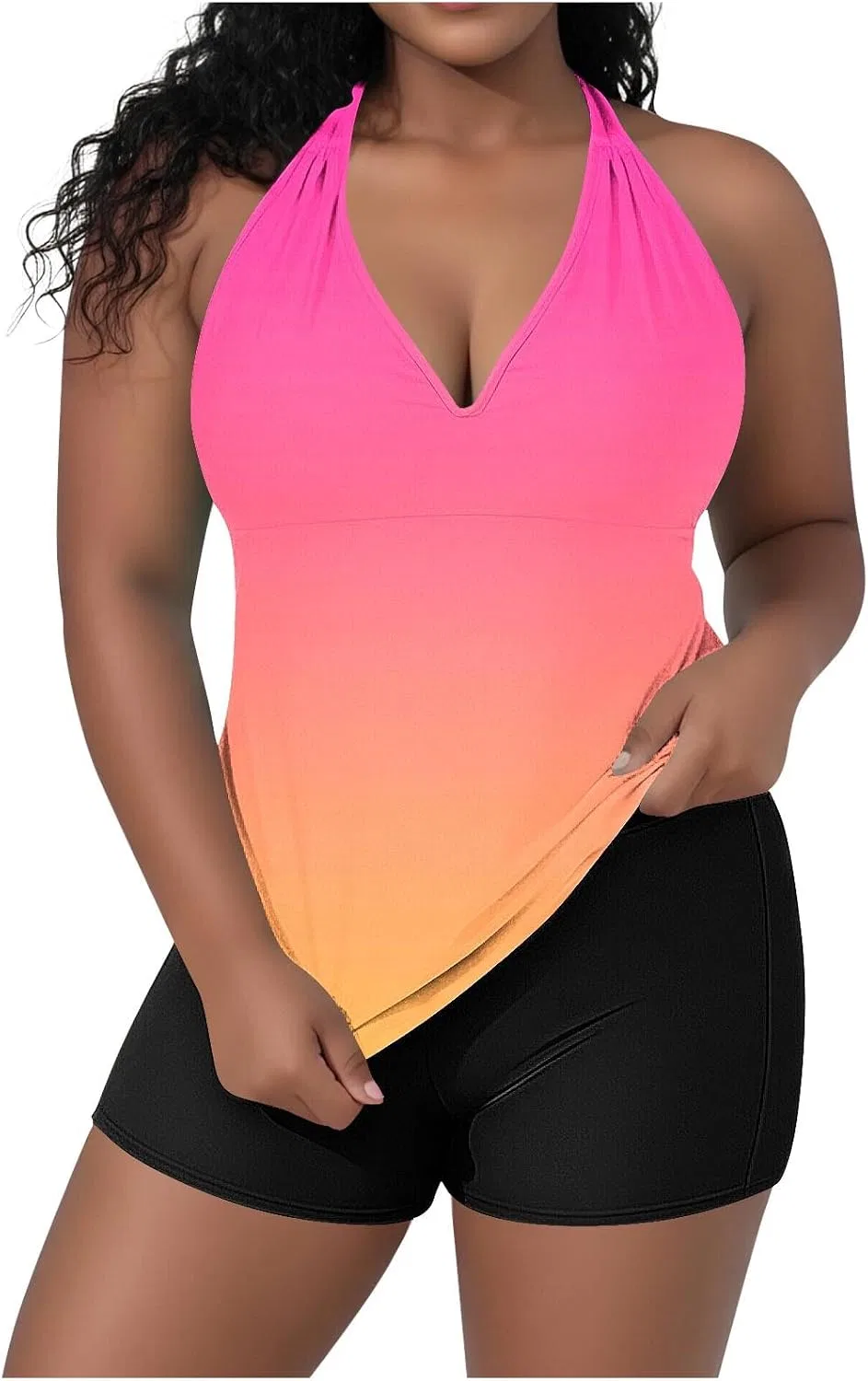 Женский танкини с шортами с контролем живота Gradient Sets, Hot Pink