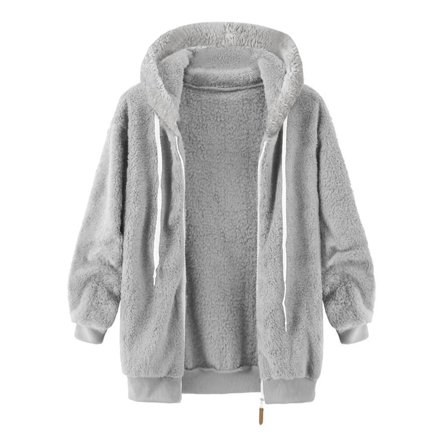 Женское утеплённое пальто с капюшоном Fleece Jackets for Women, Grigio — фото 4