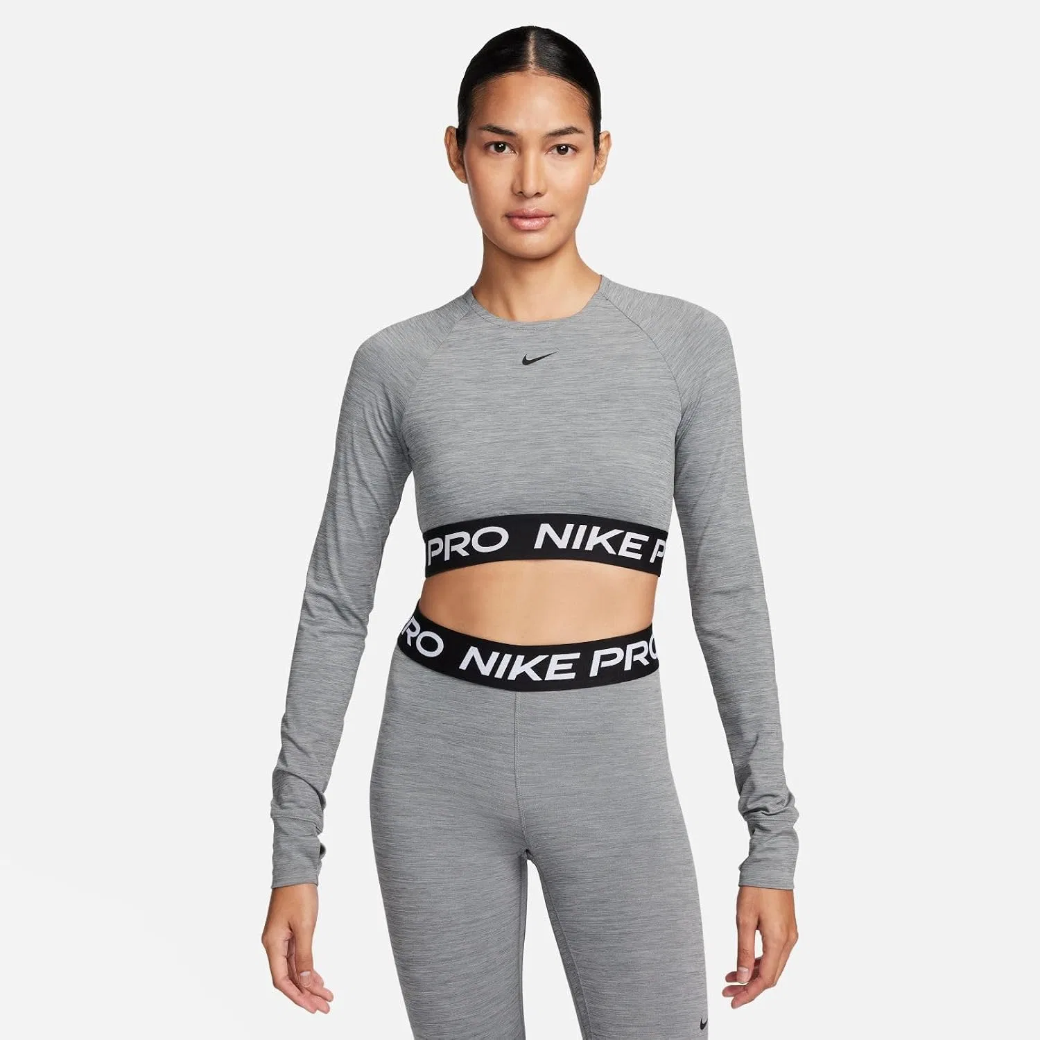 Женская укороченная футболка с длинным рукавом Nike Pro Dri-fit, Smoke Grey/Heather — фото 2