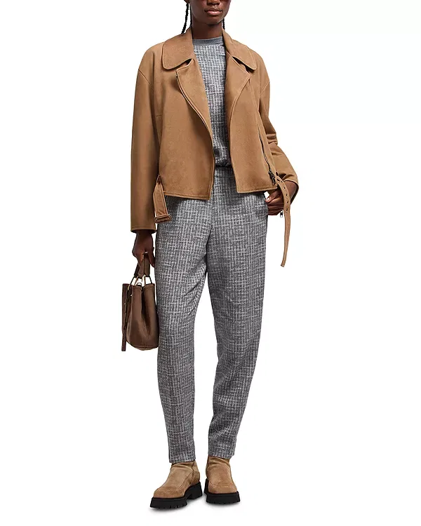 Женская куртка из нубука с поясом Emporio Armani, Warm Beige — фото 2