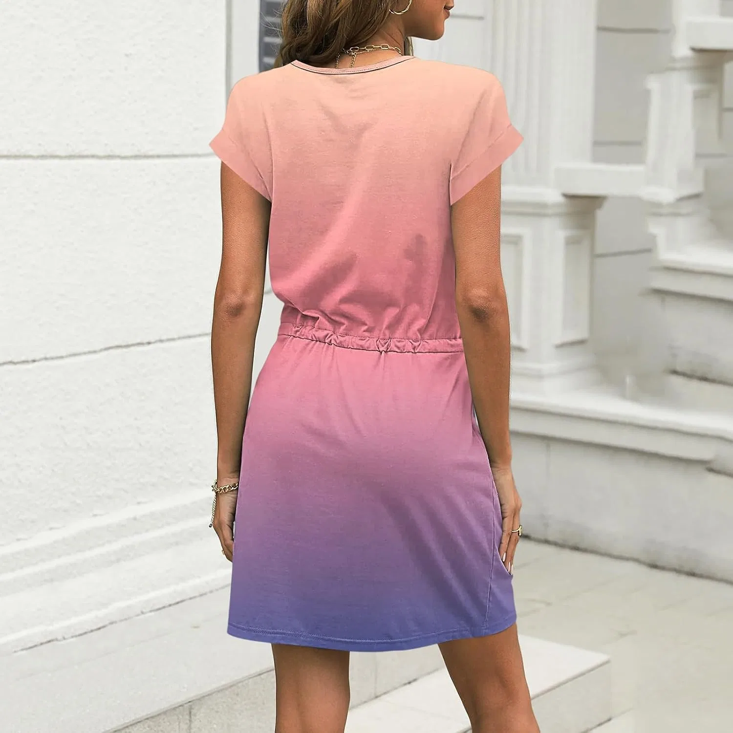 Женское летнее платье-футболка с завязками на талии C Pink — фото 4