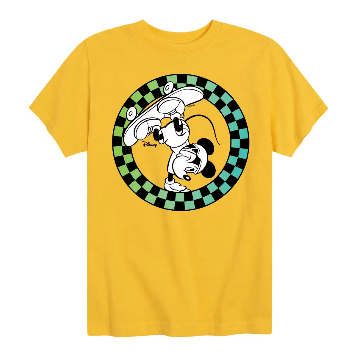Футболка с коротким рукавом с принтом Mickey Skateboarding Checkered Circle Disney, Yellow