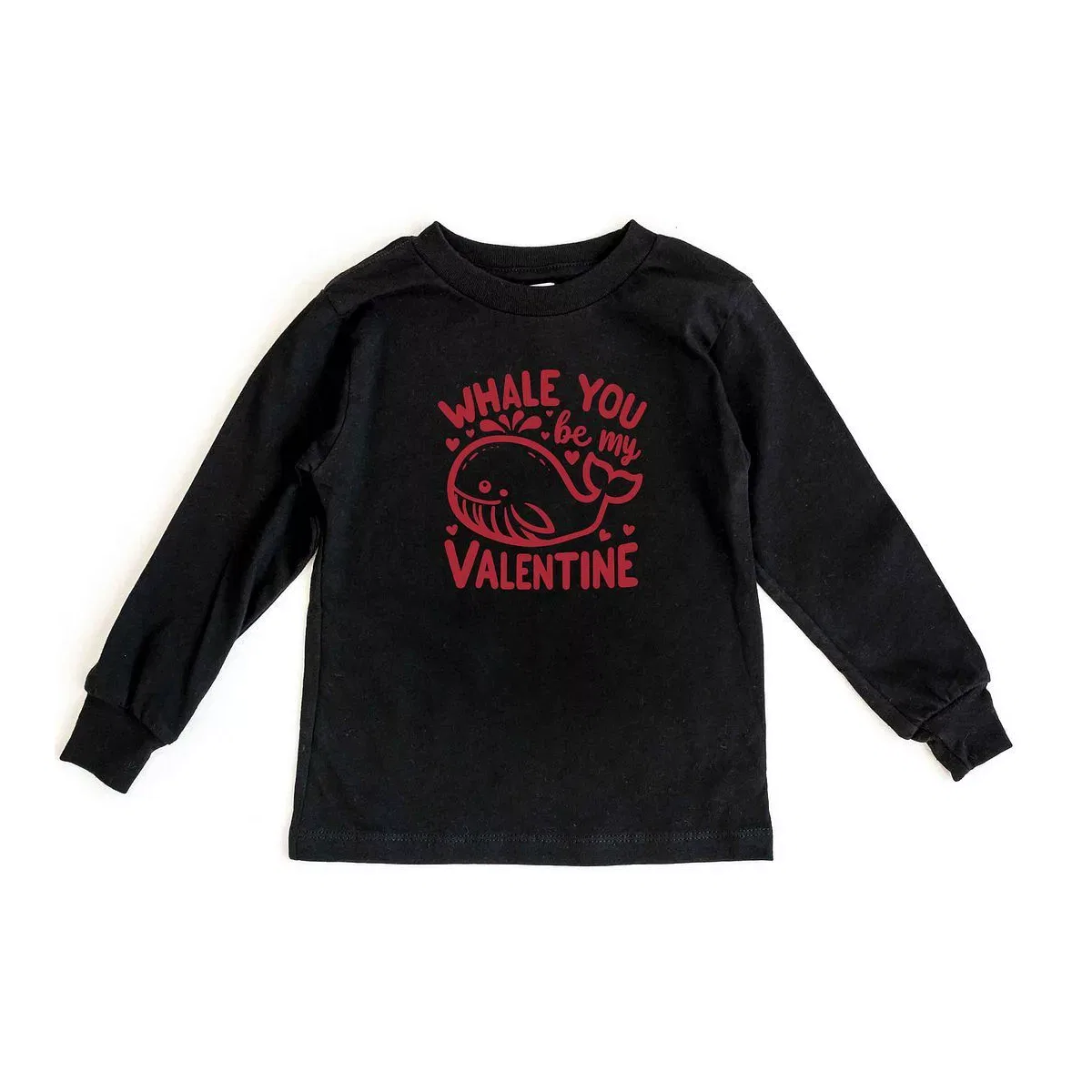 Детская футболка с длинным рукавом с принтом Valentines Whale The Juniper Shop, Black