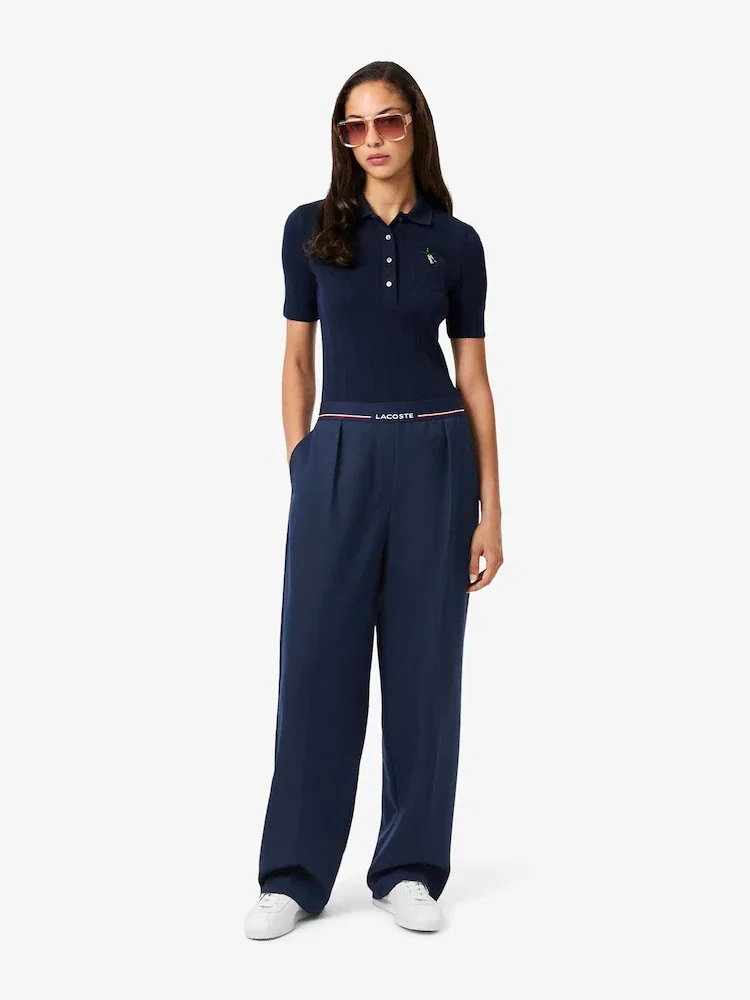 Брюки LACOSTE широкие с логотипом, полиэстер, серые