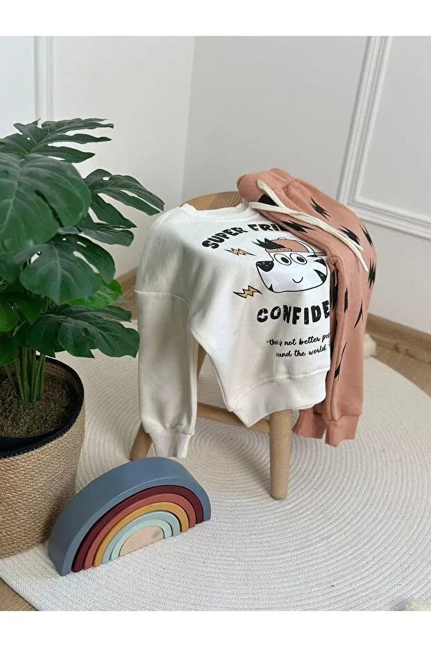 Детский комплект спортивного костюма с принтом Super Friend Printed Booni Jooni, White — фото 3