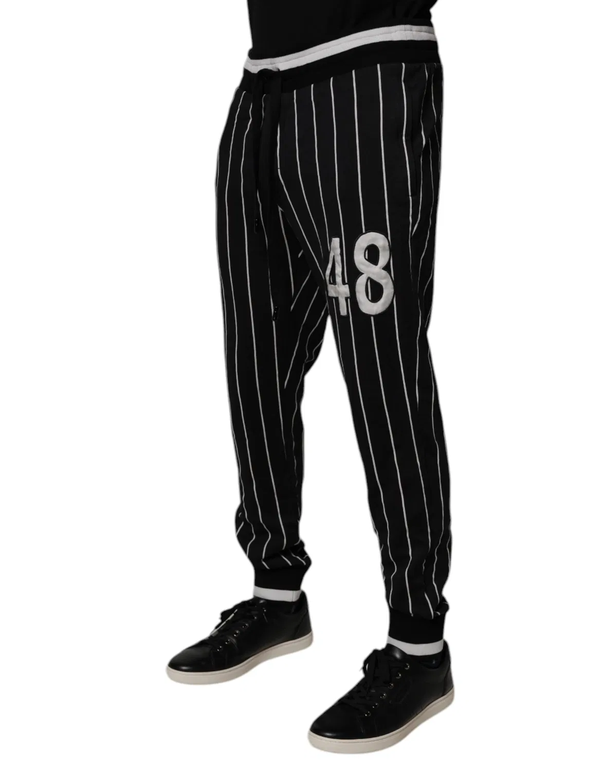 Мужские спортивные брюки с полосатым принтом на шнурке Black White Stripes Dolce & Gabbana, Black and White — фото 3