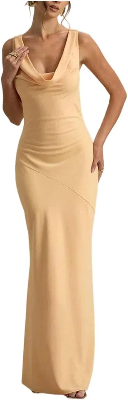 Женское сексуальное платье макси с вырезом Satin Cowl Neck, Yellow