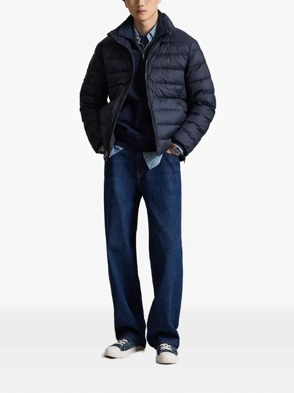 Стеганый пуховик с высоким ворником Polo Ralph Lauren, синий — фото 2