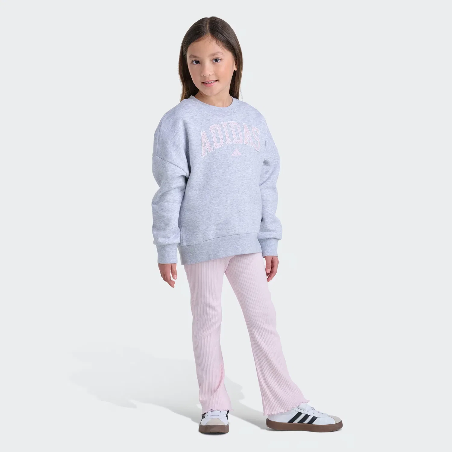Детский комплект из 2 предметов с длинным рукавом, пуловер и брюки клеш, Adidas Sportswear, серый меланж