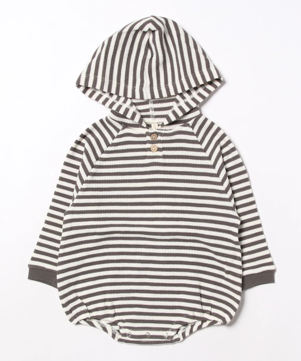 Детский длиннорукавный боди-комбинезон с капюшоном Waffle Hooded Bubble Romper Quincy Mae, Charcoal Stripe