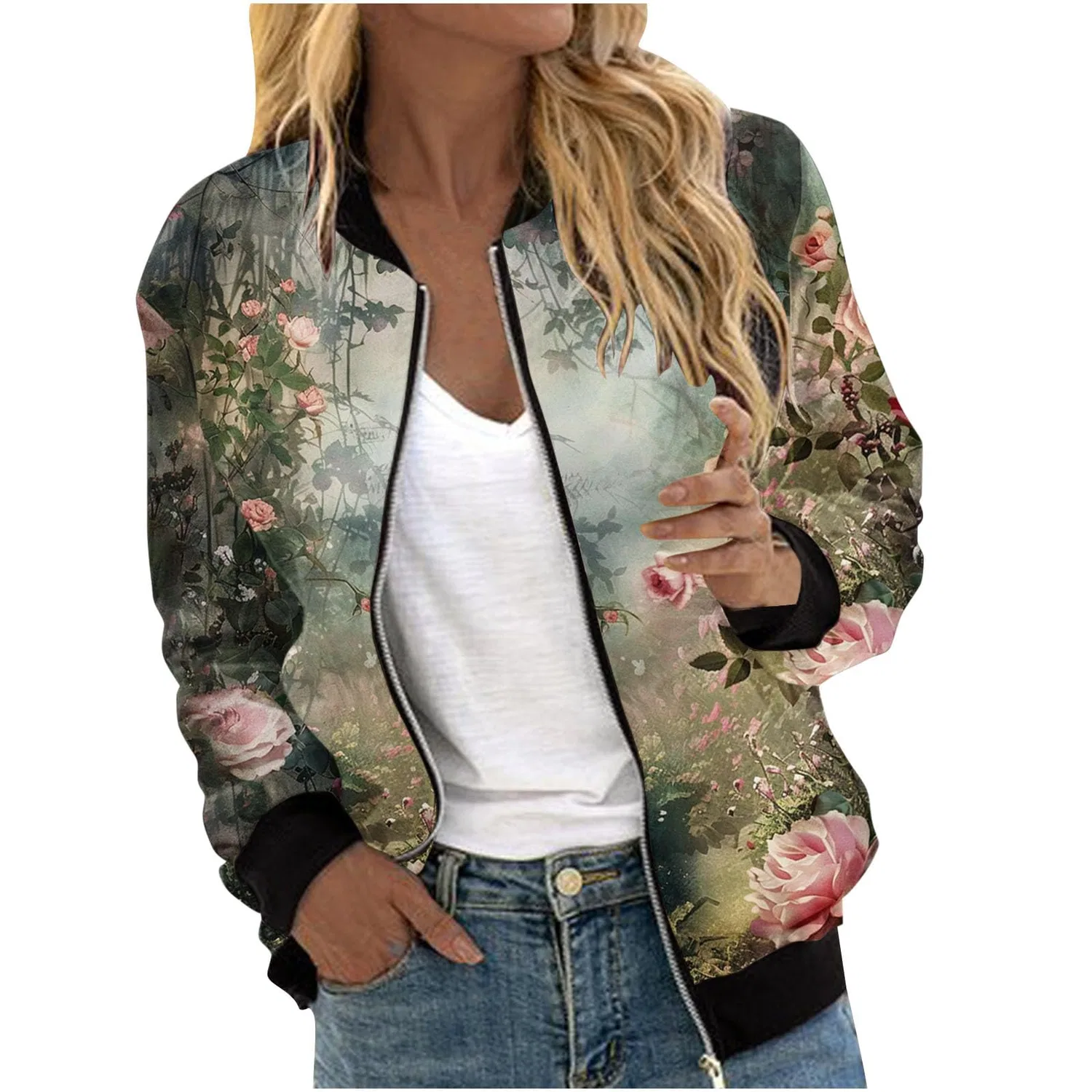 Женское пальто с принтом Black Bomber Jacket, 09 verde