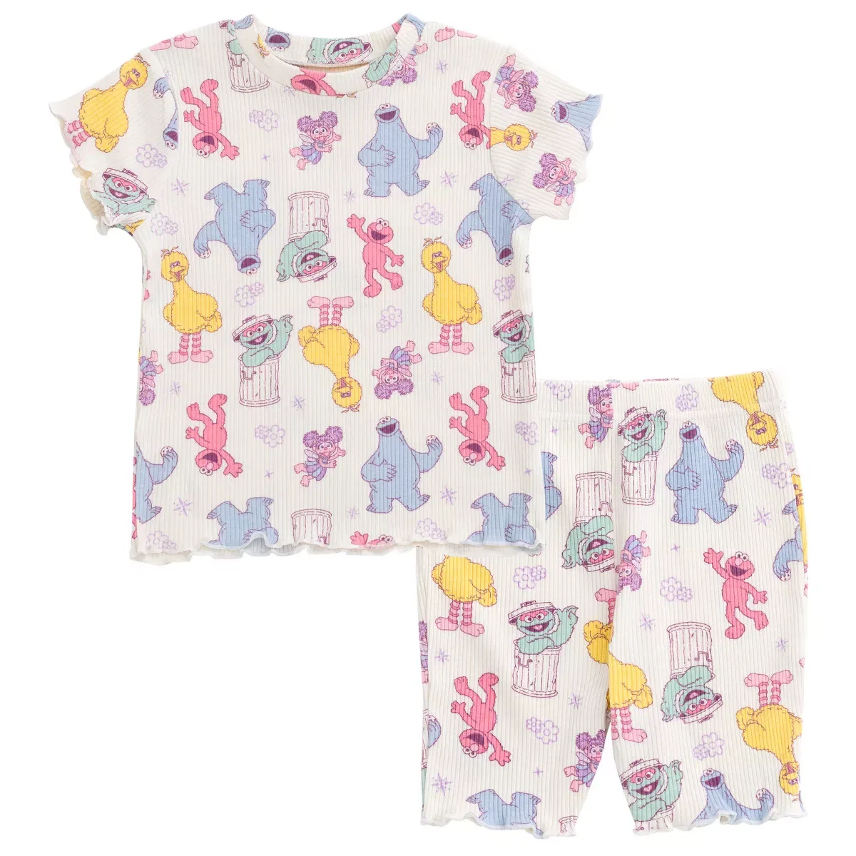 Детский комплект футболки и шорт с принтом Sesame Street, Off White