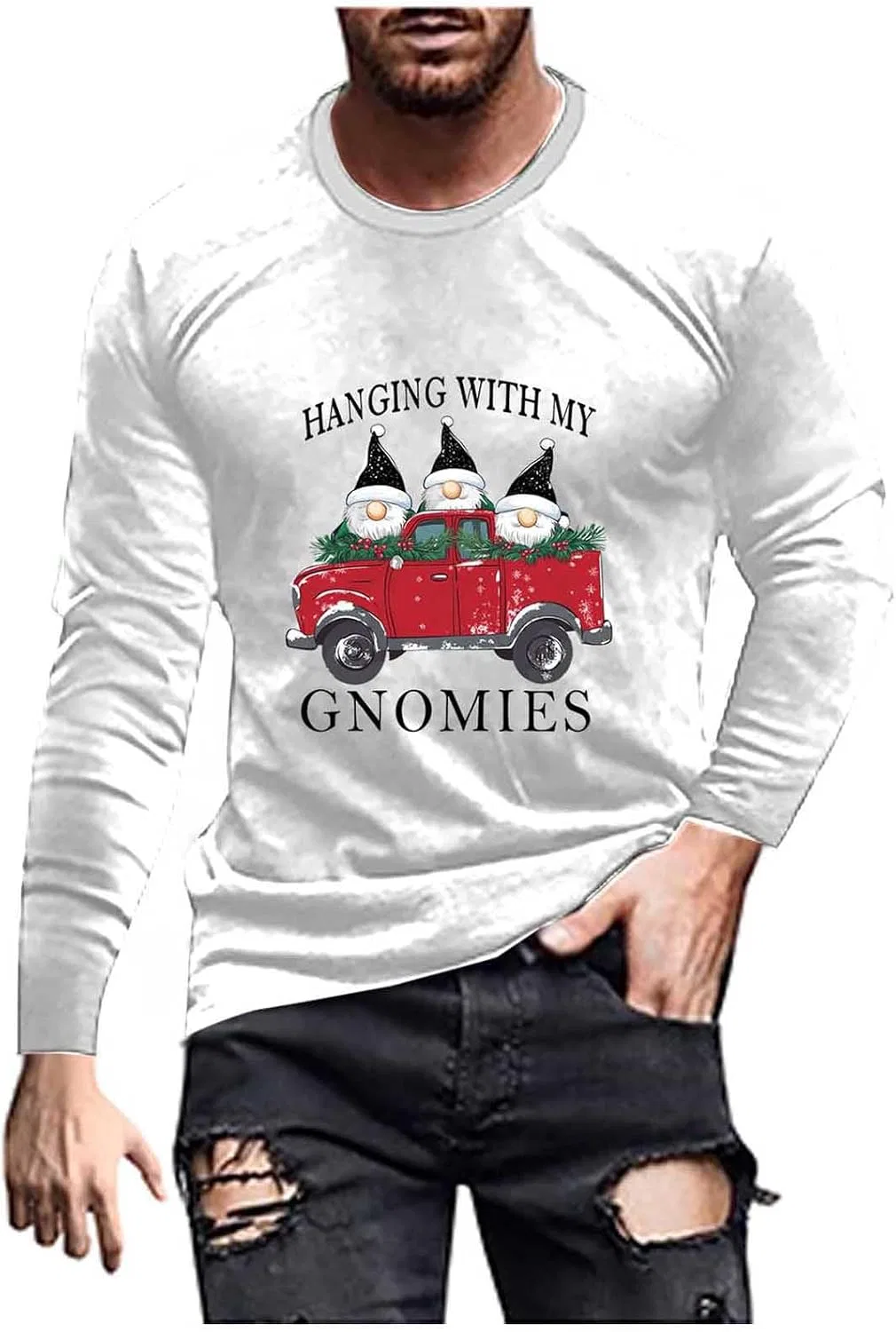 Мужская футболка с длинным рукавом с забавным принтом Christmas, White