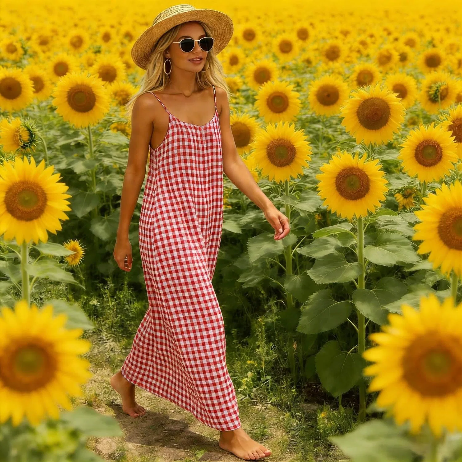 Женское летнее платье на бретелях Cotton Linen Sundress, Red — фото 3