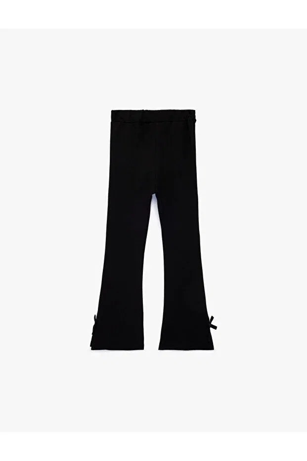 Детские леггинсы для девочек с принтом Viscose Blended Elastic Waist Bow Detailed Flared Koton, Black — фото 4