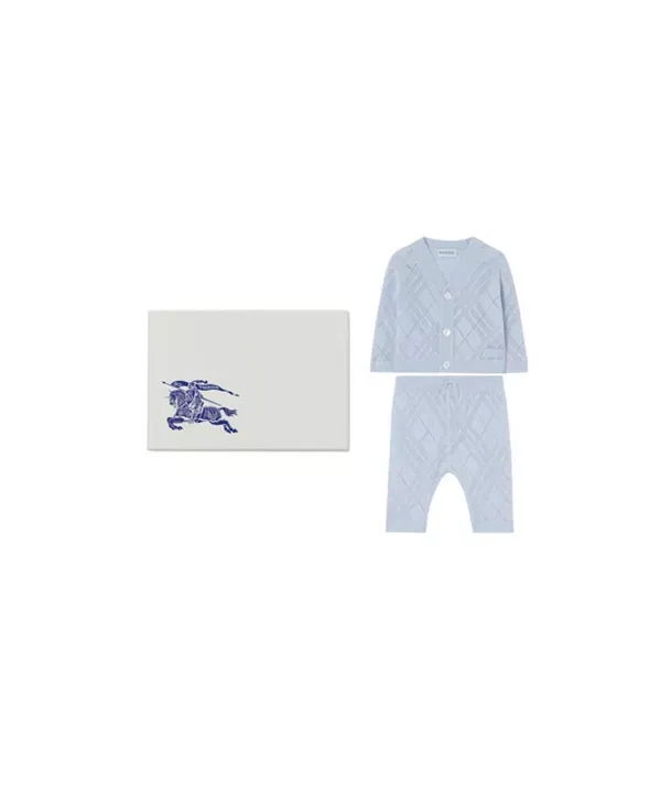 Детский комплект из кашемира Unisex Check Cashmere Two-Piece Set Burberry, Dusty Blue