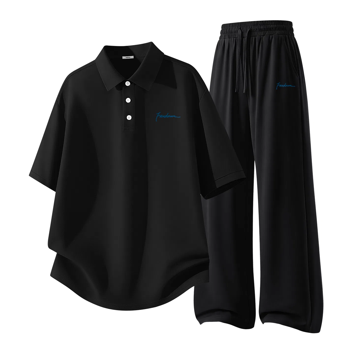 Детский комплект спортивной одежды с принтом Good Luck Comes to Chest Logo MINISO, Black