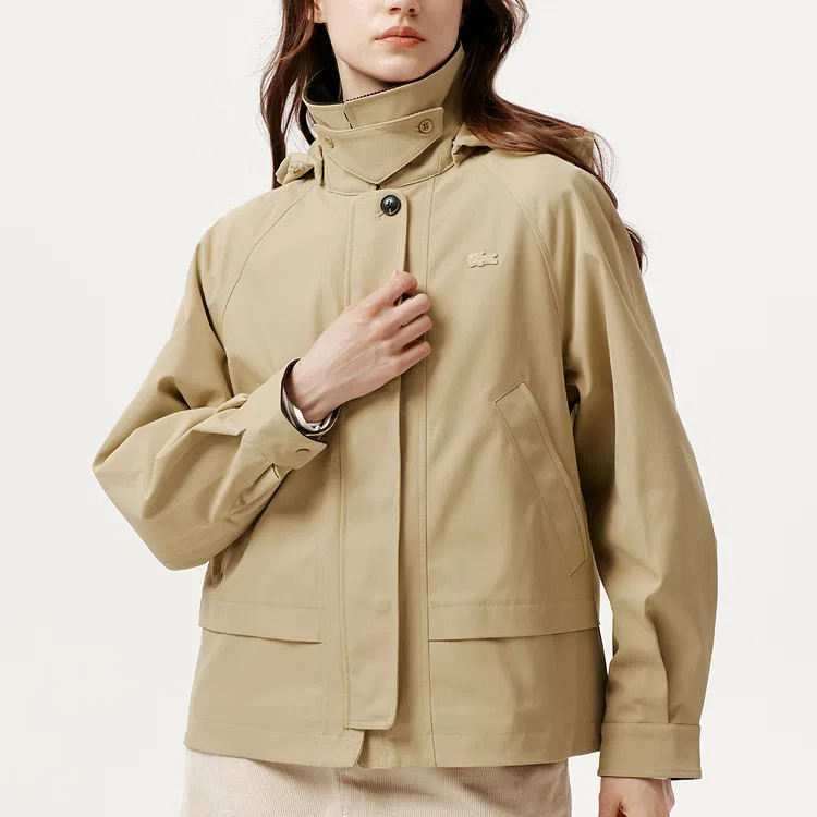 Женское пальто с лацканами LACOSTE, Olive Gray — фото 4