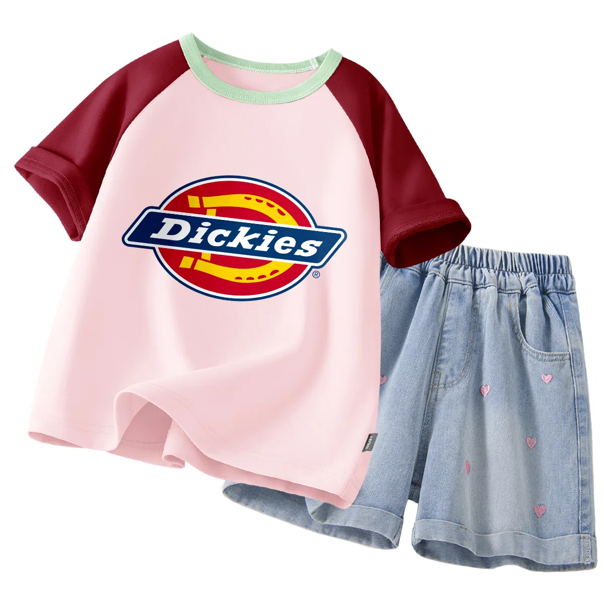 Детский спортивный комплект с принтом Dickies, Standard Green Pink+Solid Color Denim Blue — фото 4