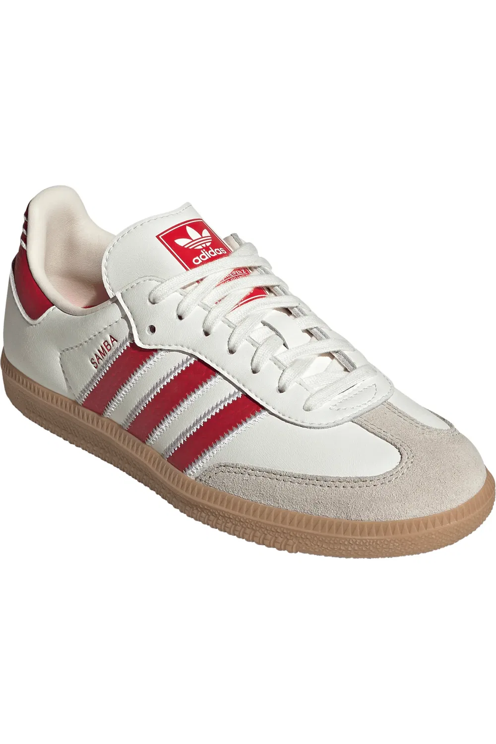 Детские кроссовки футбольные Samba adidas, Off White/Scarlet/Gum — фото 2
