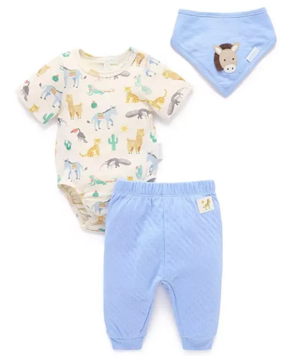 Детский комплект для мальчиков с принтом 3 Piece Gift Set Purebaby, Animal Fiesta Print