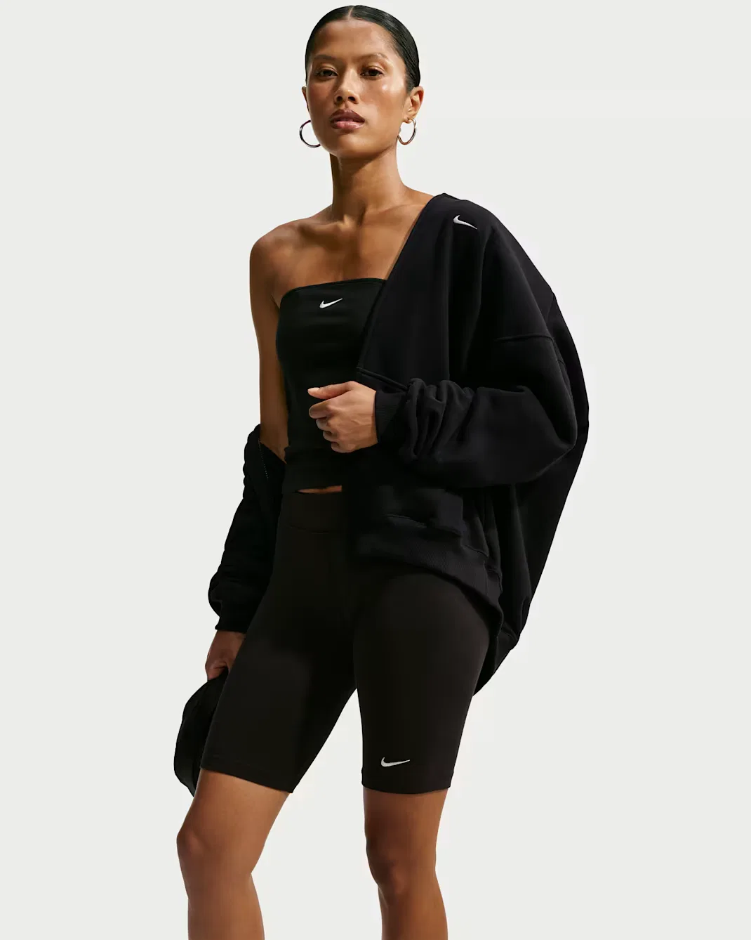 Женская толстовка оверсайз на молнии Nike Studio Fleece Medium Weight, Total Black/Sail