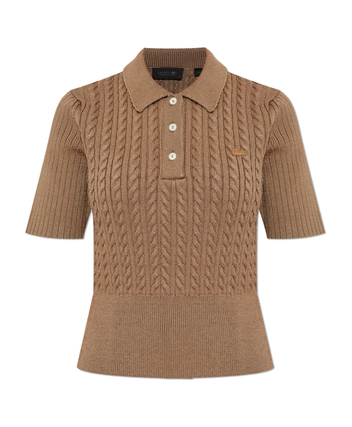 

Свитер поло с косами, показанный на подиуме. Lacoste, бежевый