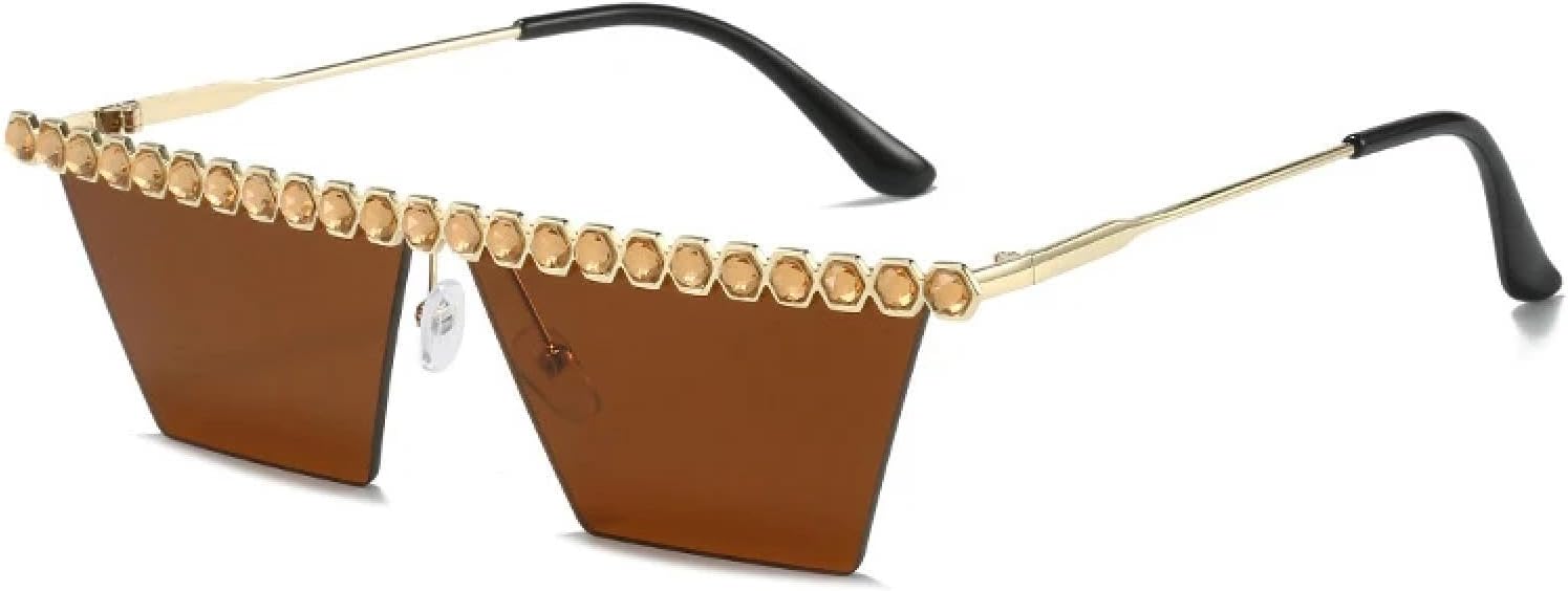 

Винтажные солнцезащитные очки с имитацией бриллиантов для женщин и мужчин, модные и стильные очки для отдыха на природе и вечеринок, солнцезащитные очки с защитой от УФ-излучения UV400 TKKTLLT, Gold Brown