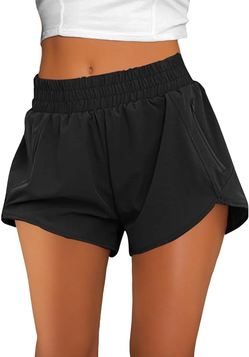 Женские шорты Mid Waisted Athletic для тренировок, легкие, с высоким разрезом, быстросохнущие, однотонные Generic, черный