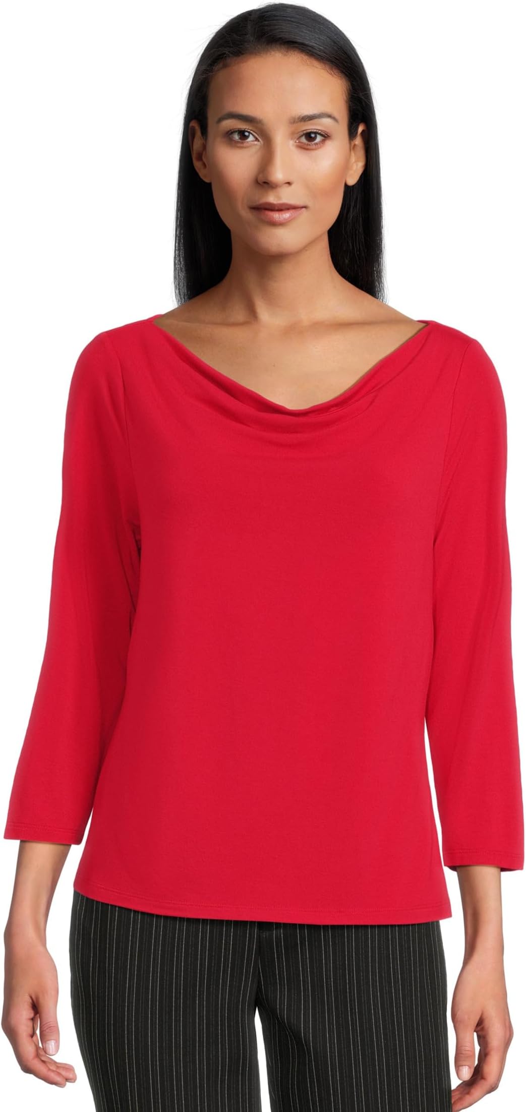 

Женский трикотажный топ с драпированным вырезом и рукавами 3/4 Liverpool Los Angeles, Tango Red