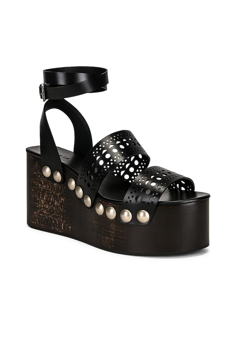 Деревянные туфли на танкетке Vienne с ремешком на щиколотке Alaïa, цвет Noir — фото 2