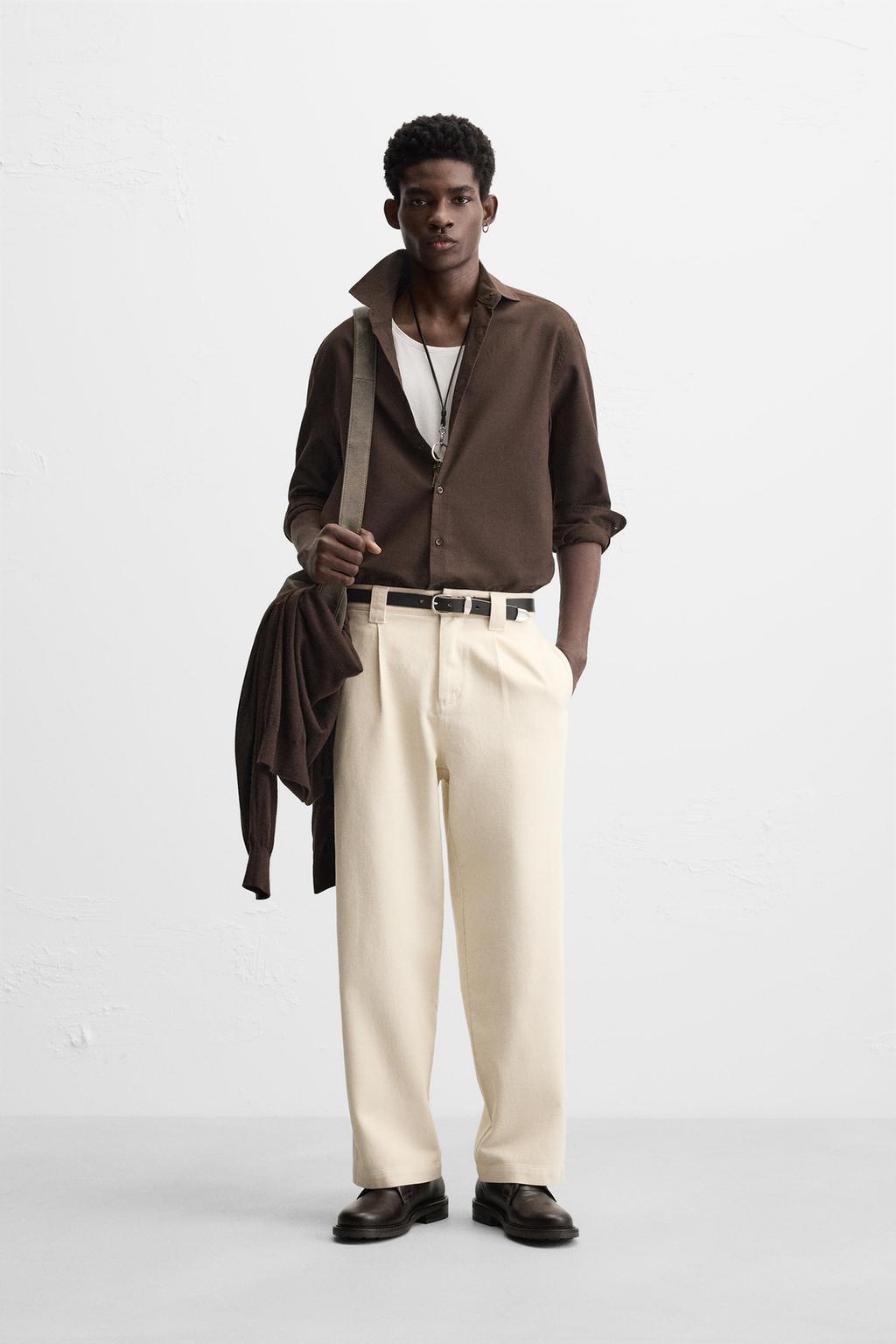 

Плиссированные брюки с прямыми штанинами ZARA, экрю
