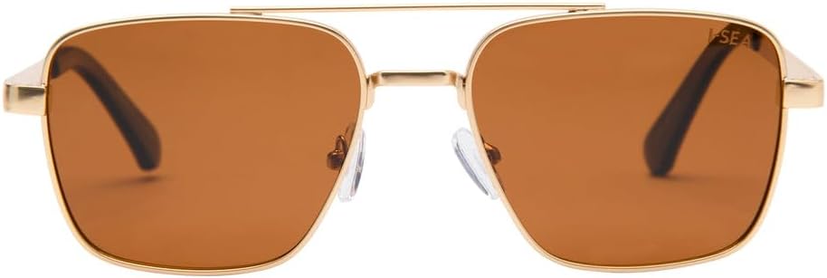 

Женские поляризованные солнцезащитные очки I-SEA Maverick — большие квадратные солнцезащитные очки с устойчивыми к царапинам линзами и поликарбонатной оправой, Gold / Brown Polarized Lens